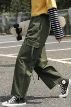 レディース 軍用グリーン カジュアルパンツ【春秋用・リボン付き・九分丈・束脚デザイン】