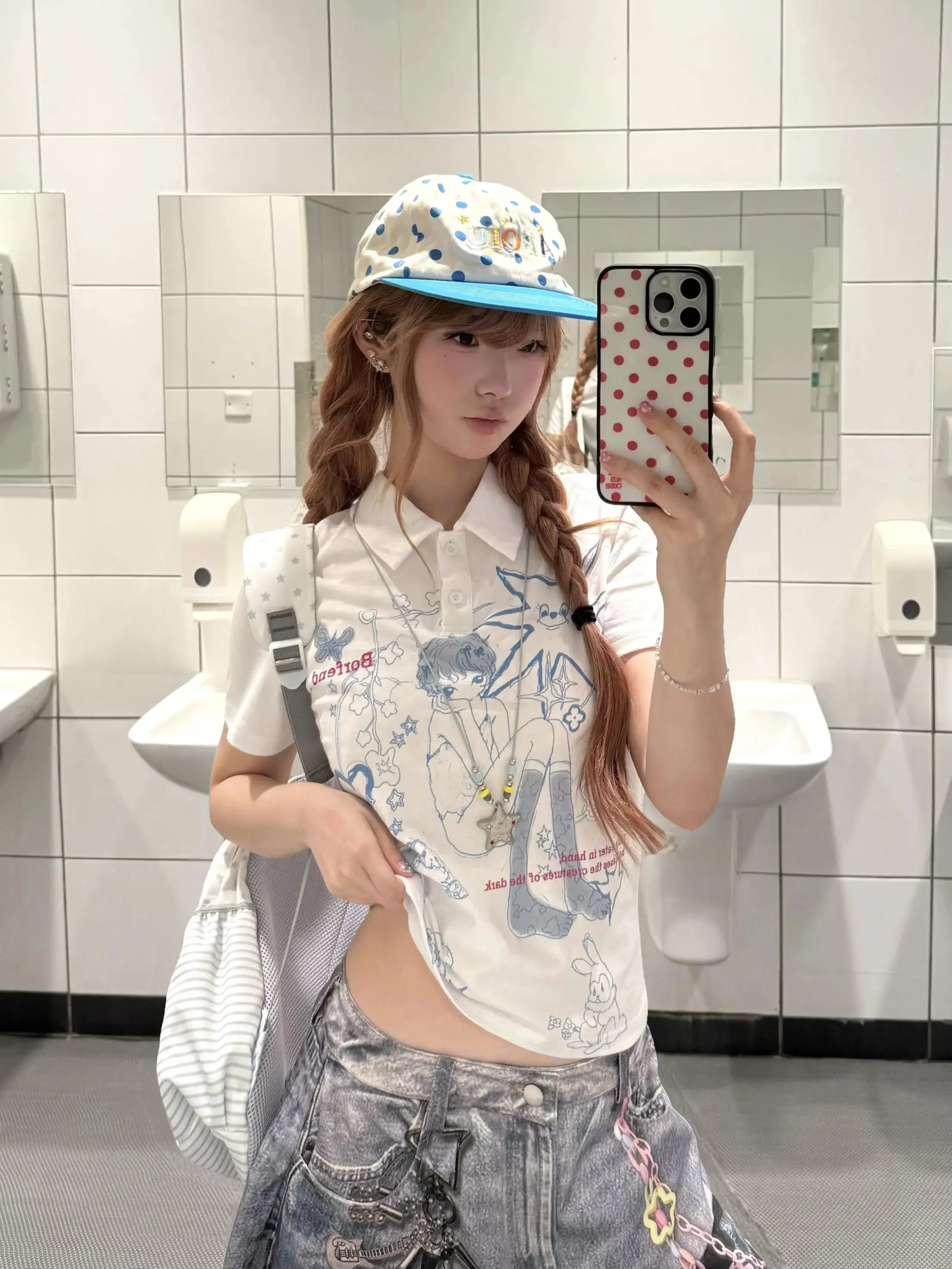 アメリカンビンテージ風キャラクター柄ポロ衿半袖Tシャツ：popイラストかわいいの代表的なデザイン例