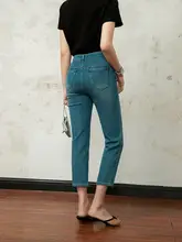 9分デニムパンツ 女性 高弾力 ライクラ ハイウエスト スリム ストレートパンツ スリム効果