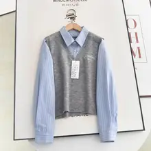 春のファッション！POLOカラーのニットセーター【カラー系・カジュアル・バイカラー・アカデミックスタイル】（セットアップ対応）