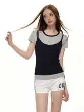 夏用 レディスカラーアクセント クルーネック半袖Tシャツ【フィット感あるデザイン・ニット素材】