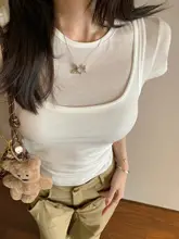 分割デザインの重ね着Tシャツ【女性・韓国系・ファッション・小型サイズ】（セットアップ対応）