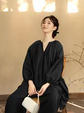 黒色シルク混緩やかシャツ【夏用・桑蚕絲・ルーズフィット】