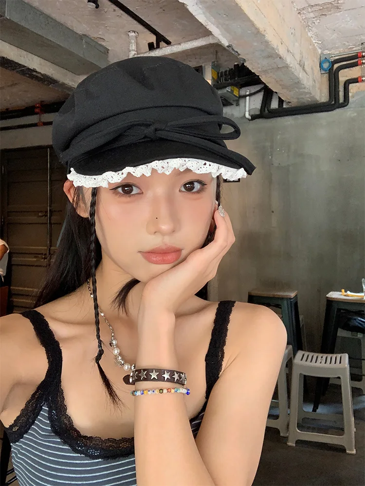 和菓子リボンレース八角 ベレー：女性向け秋のスタイリングに最適なデザインと通気性
