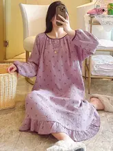 綿混紡の長袖パジャマドレス【桜と葉のプリント・春秋用】