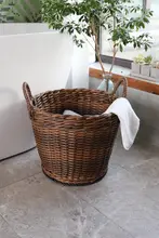藤編風プラスチック洗濯物バスケット【防水・収納用・ホテルタオルにも最適】