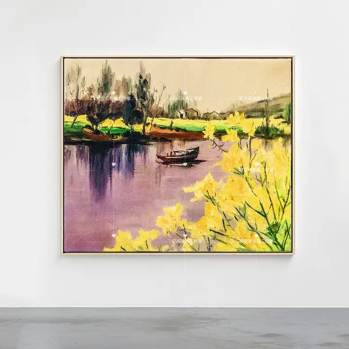 手描きの油彩画 ジョンナンの菜の花風景【リビング・玄関・書斎用の壁掛け装飾】