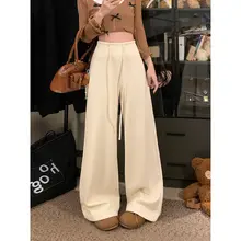 グレーのラフパンツ【ウエストゴム・ドローストリング・ワイドレッグ・高腰・裏起毛】