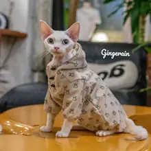 GINGERAIN オーバーサイズ猫デザインフード付きコーデュロイパーカー【ユニセックス・ビンテージ風】