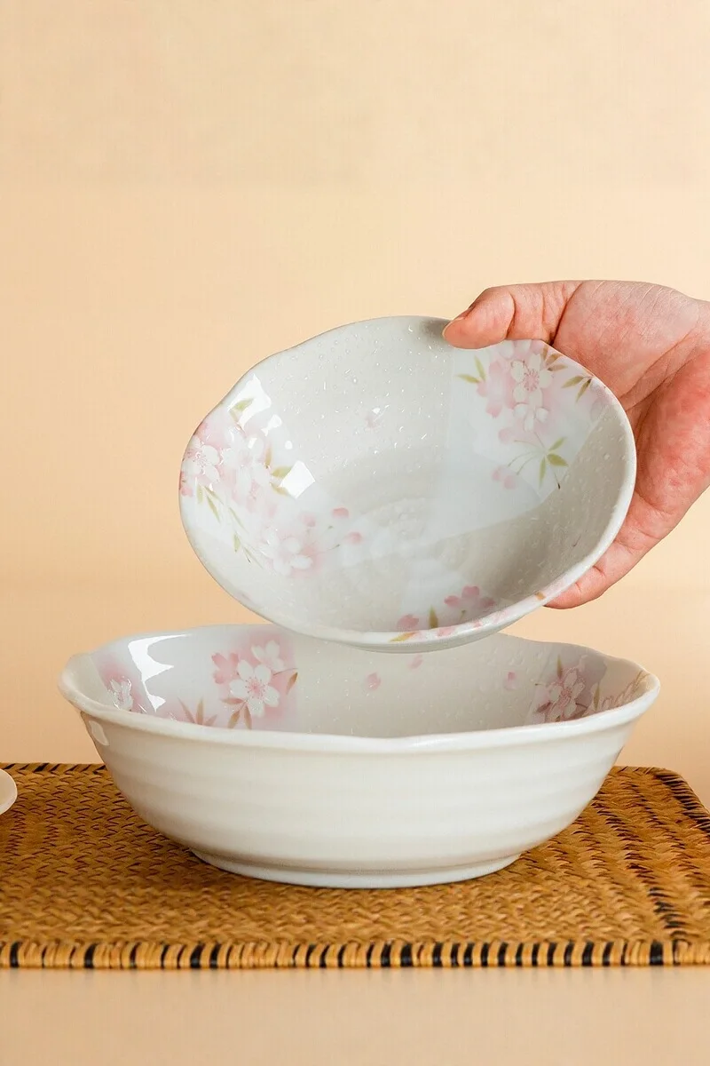 美濃焼陶器製 和風食器【家庭用・さくらデザイン・深皿・釉下彩】