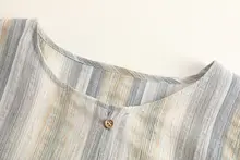 フレンチ風レトロストライプデザインのコットンリネン長袖ブラウス【ゆったりとしたシルエット】