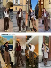 カフェカラーのワイドレッグデニムパンツ【ハイウエスト・フィット・トレンド】（セットアップ対応）