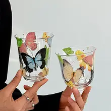 高温耐性のガラスカップ【華やかなデザイン・家庭用・ミルクジュース用】