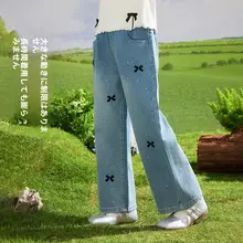 女の子用デニムパンツ【春用・水引付き・バタフライ結び・ワイドレッグ】