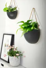 北欧風 陶器製壁掛け花器【水栽培・簡約デザイン・吊り下げ可能・フェイクグリーン用】