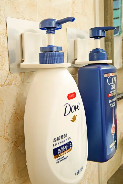 穴あけ不要の粘着式ボトルホルダー【シャンプー用・洗面液用】