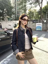 デニムジャケット【女性用・ショート丈・おしゃれデザイン・重ね着風】（セットアップ対応）