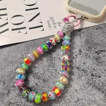 カラフルなビーズデザインのスマートフォンストラップ【女性用・ショートタイプ・ハンドストラップ・アウトドア・防止用】