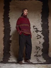 ストライプデザインデニムパンツ【オリジナル・ストレートフィット・快適コットン・カジュアル】