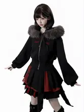 春の新作 毛皮襟取り外し可能なショートジャケット【バイカラーデザイン・中国結び】（セットアップ対応）