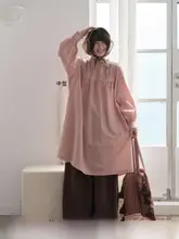 リネン製 レース付き長袖ワンピース【秋用・ゆったりデザイン・女性用】