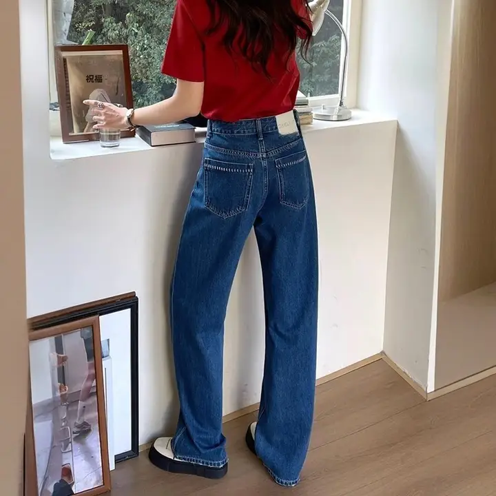 春用ハイウエストデニムパンツ【モダールコットン・スリムフィット・フレア】