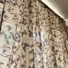 コットンリネン アメリカ  ンカントリー バタフライパストラル レトロ カーテン