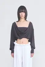 春夏向けの魅力的なオフショルダー透け感ブラウス【女性用・前後着用可能・フィット】
