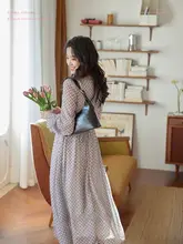 深灰色の格子模様ワンピース【春用・高腰・レトロデザイン】