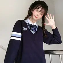 VネックJKスタイルニットソー【長袖・ゆったり・学生向け・極上の柔らかさ】