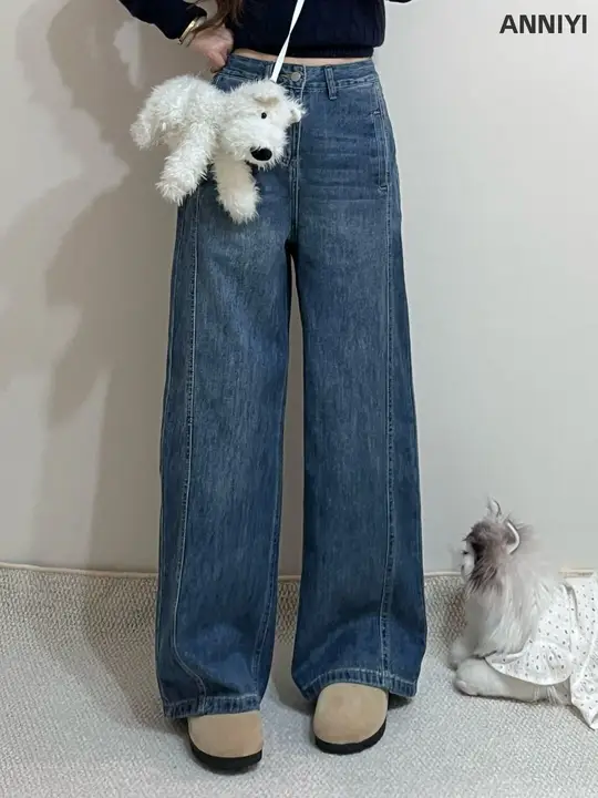 梨型体型に最適なワイドレッグデニムパンツ【ハイウエスト・ゆったりしたシルエット・ストレートデザイン】