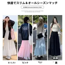 大きいサイズの白色ケーキスカート【フリル付き・ハイウエスト・Aライン・春夏向け】