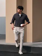 JSSD HOMME 春夏用 メンズ長袖シャツ【伸縮性あり・ビジネスカジュアル・泡泡纱生地】