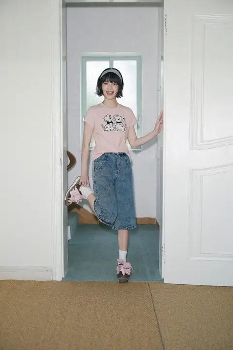 Tシャツ レディース 半袖 ラウンドネック ダルメシアン 刺繍 可愛い トップス 夏「PSO Brand」