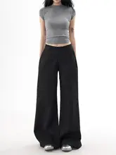 フィット 黒のワイドパンツ【体型カバー・女性用・春秋用】（セットアップ対応）