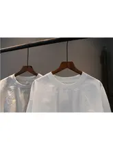 カジュアルコットン丸首シャツ【秋用・ゆったりシルエット・フリンジデザイン】