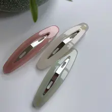 韓国輸入 薄型エレガントヘアクリップ【オーバルデザイン・フランス風・ピンク・ブラック】