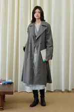Herz 羊毛製 青灰色 トレンチコート【ユニセックス・中長丈・スリムフィット】