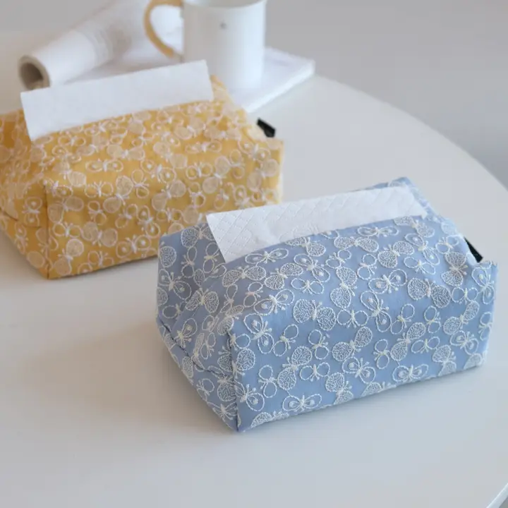 高級感ある和風刺繍コットンリネン製ティッシュボックス【インテリア・卓上収納用】