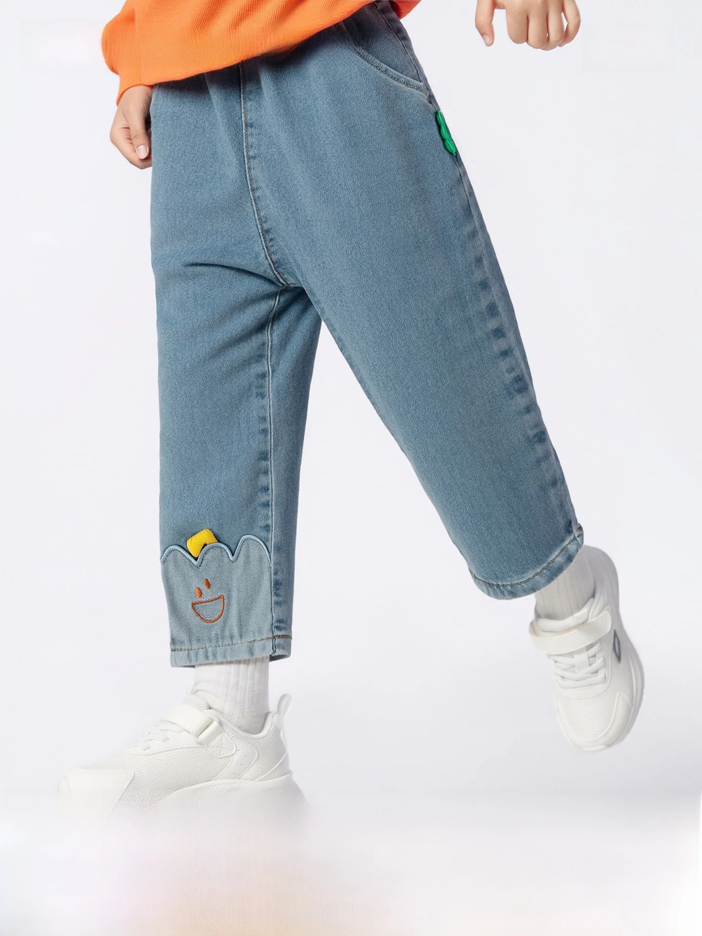 男児用 デザインのデニムパンツ【春秋用・ゆったりロールアップスタイル】（セットアップ対応）