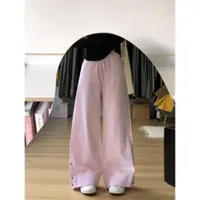 春夏用ピンクストライプパンツ【デザイン性あり・ゆったりシルエット・ストレートレッグ】（セットアップ対応）