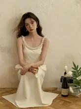 パールネックデザインのキャミソールマキシワンピース【エレガント・ウエストシェイプ・フレンチスタイル】