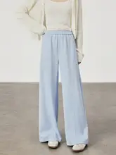 小柄さん向け ハイウエスト薄青ストレートパンツ【極上の柔らかさ・ワイドレッグ・フ ィット】（セットアップ対応）