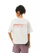 涼感のある冰皮長綿使用のグラデーションLOGO半袖Tシャツ【ビッグシルエット・カップル向け・夏用】