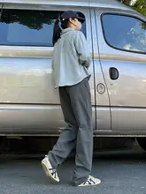 高身長用ロングストレートパンツ【グレーグリーン・コットン・ユニセックス・カジュアル】