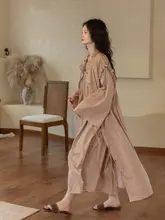 綿素材ロング丈バスローブ【春秋夏用・ゆったりサイズ・高級感・ルームウェア・外出も可】