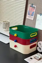 卓上収納バスケット ポップカラー 可愛い コスメ 文具 小物 お菓子 整理 一人暮らし 学生 寮