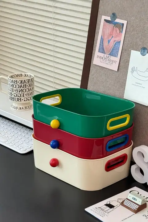 卓上収納バスケット ポップカラー 可愛い コスメ 文具 小物 お菓子 整理 一人暮らし 学生 寮