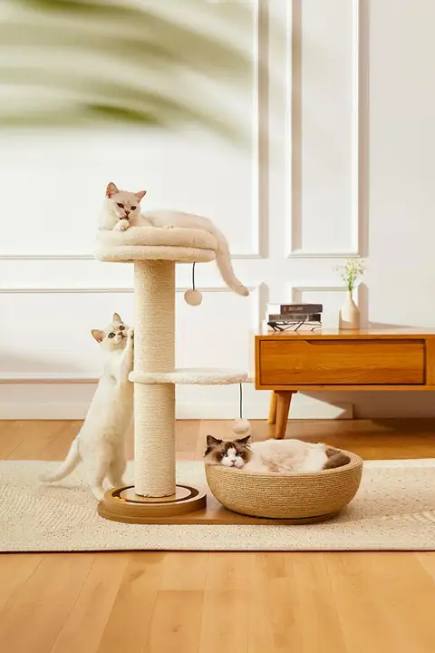 天然素材の麻猫爪柱【耐摩耗・突起高設計・木製・立式】