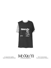 不規則デザインのレイヤードTシャツ【レースインナー付き・トレンディ】（セットアップ対応）